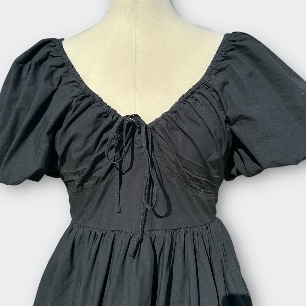 A NEW DAY Black Puff Sleeve Mini Dress Ruched Goth Whimsigoth Boho Coquette S - Picture 3 of 13